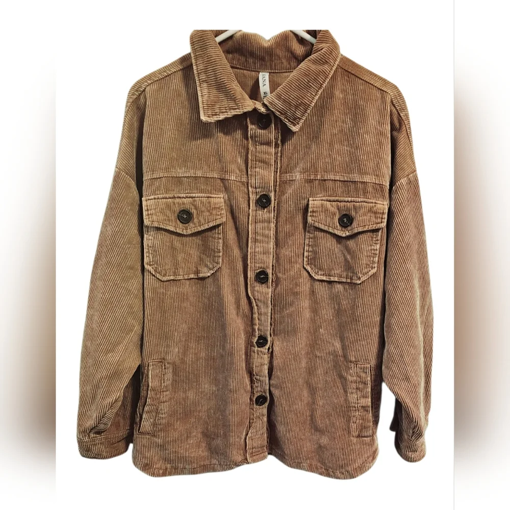 Zenana Tan / Rose ColorButton Front Shacket Overshirt Casual Courderoy Xl - Picture 1 of 6